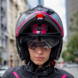 Capacete Nzi Combi 3 Duo Orbe Preto Antracite Rosa